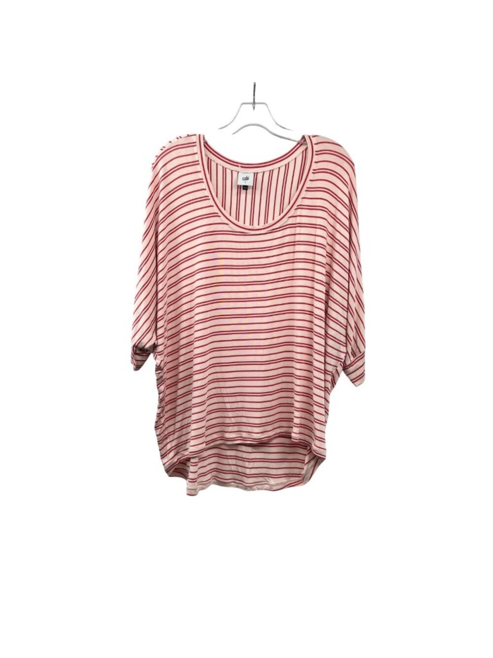 Cabi Womens Pink Striped Hi Low Top 3/4 Dolman Sleeve Size Large